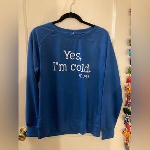 Lilicloth Crewneck sweatshirt, “Yes I’m Cold” size medium, blue, long sleeve